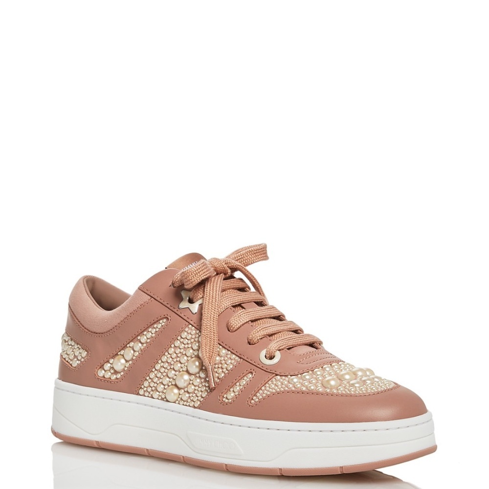 Jimmy Choo Hawaii Pearl Leather Flatform Sneakers Size 38 NWOB